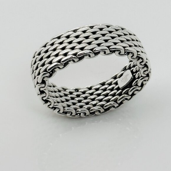 Size 7 Tiffany & Co Narrow Sterling Silver Somerset Mesh Weave Band Ring - Picture 3 of 6
